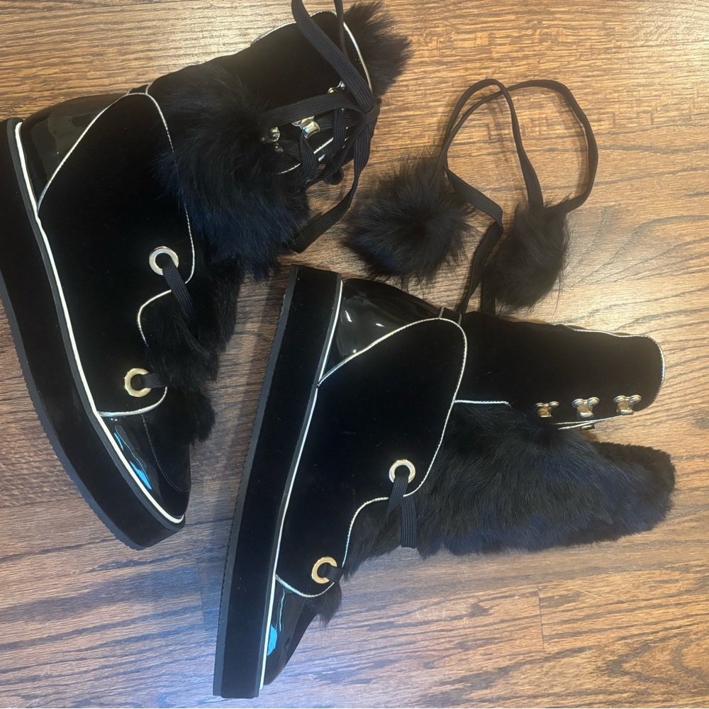 Nicholas Kirkwood Black Polly Fur-Trimmed Winter Boots